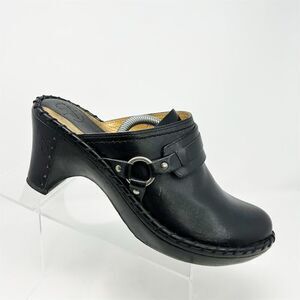 Frye Women's Black Leather Clog Mules Size 9.5 Block Heel Slip-On Western